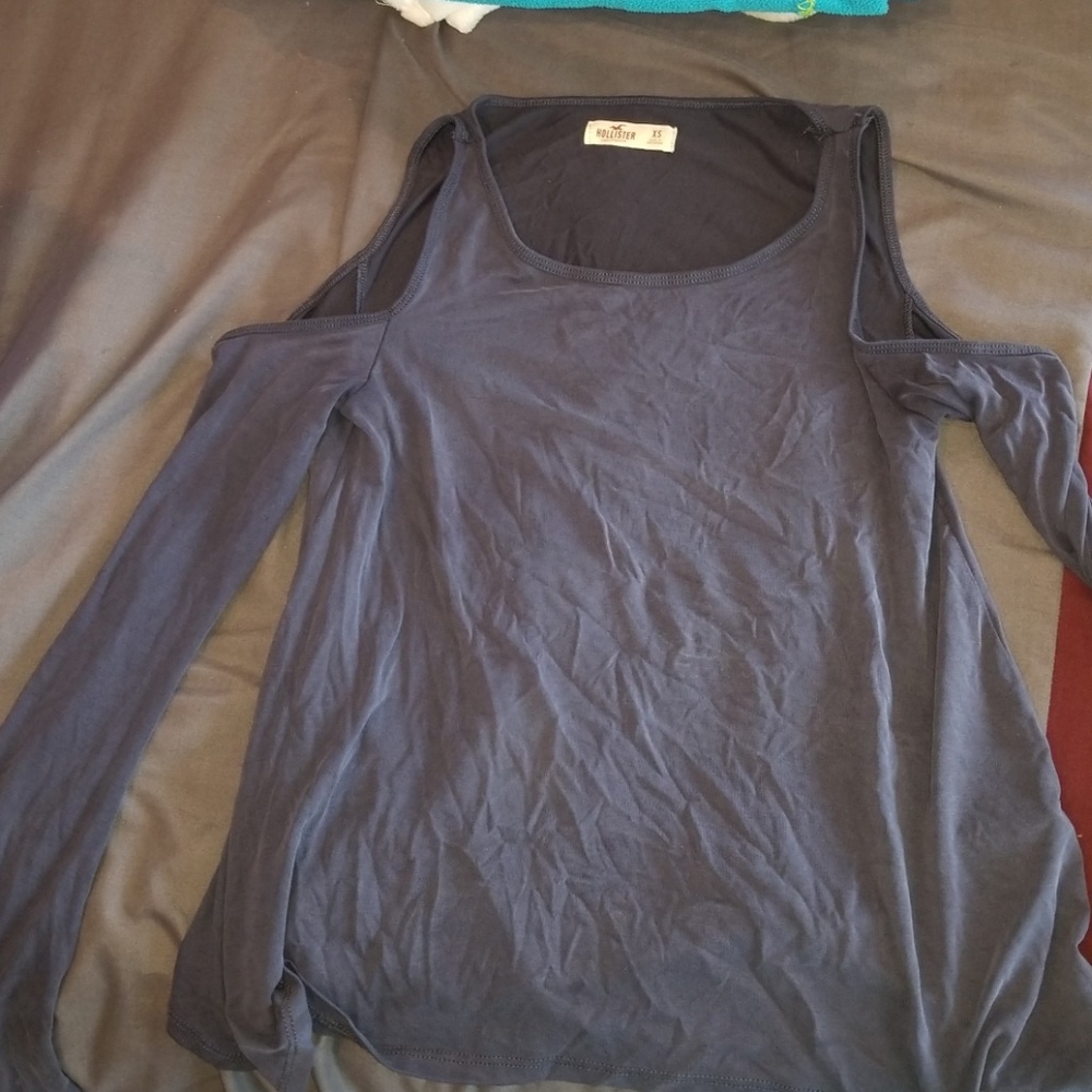 Long sleeve cold sholder navy blue Hollister shirt